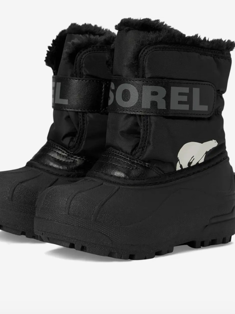 Sorel Kids Black Winter Boots with White Polar Bear Accent